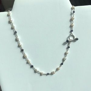 Genuine Pearl/Idolite/Sterling Silver 16” Necklace